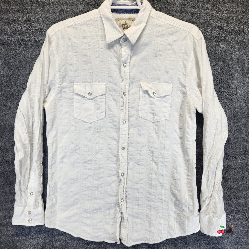 Age of Wisdom Button Up Shirt Mens XL White Flip Cuff Pearl Snap Casual Western